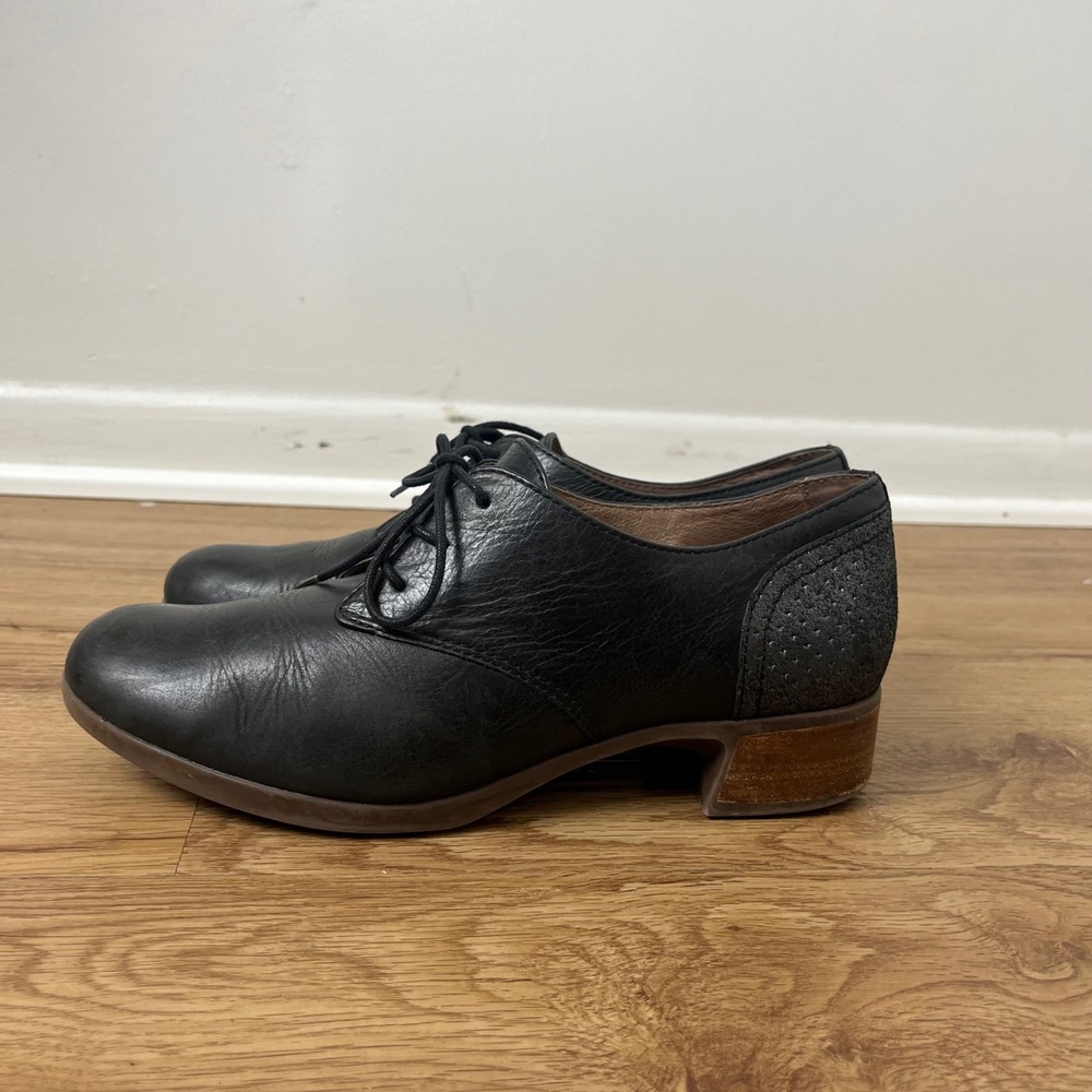 Dansko Dark Academia Oxford Shoes Womens 39 Black Leather Burnished Heel Louise - Picture 3 of 12